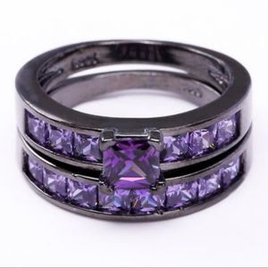 Size 8 Black Gold Filled Purple Stone Ring Set
